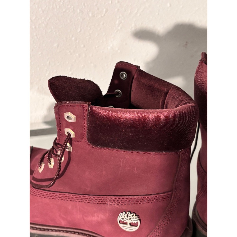 Timberland 6 Inch Premium Burgundy Nubuck Velvet Collar Boots A1KC1 Womens 10 - Picture 6 of 9